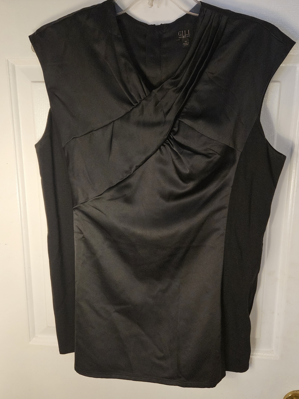 G.I.L.I. Black Satin-Front Sleeveless Top